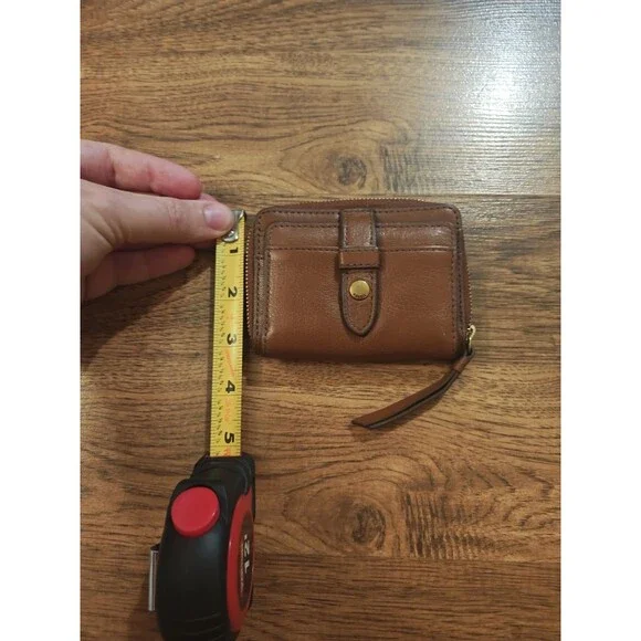 Fossil Fiona Goat Leather Wallet Brown Folding Snap Closure Full Zip Classic - Picture 6 of 6